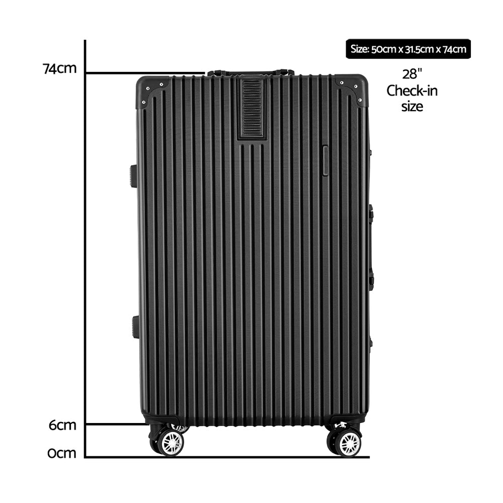 28" Luggage with TSA Lock Stainless Steel Wrapped Corners Hard Shell Travel Suitcase Luggage Case - Black