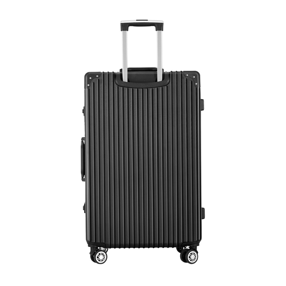 28" Luggage with TSA Lock Stainless Steel Wrapped Corners Hard Shell Travel Suitcase Luggage Case - Black