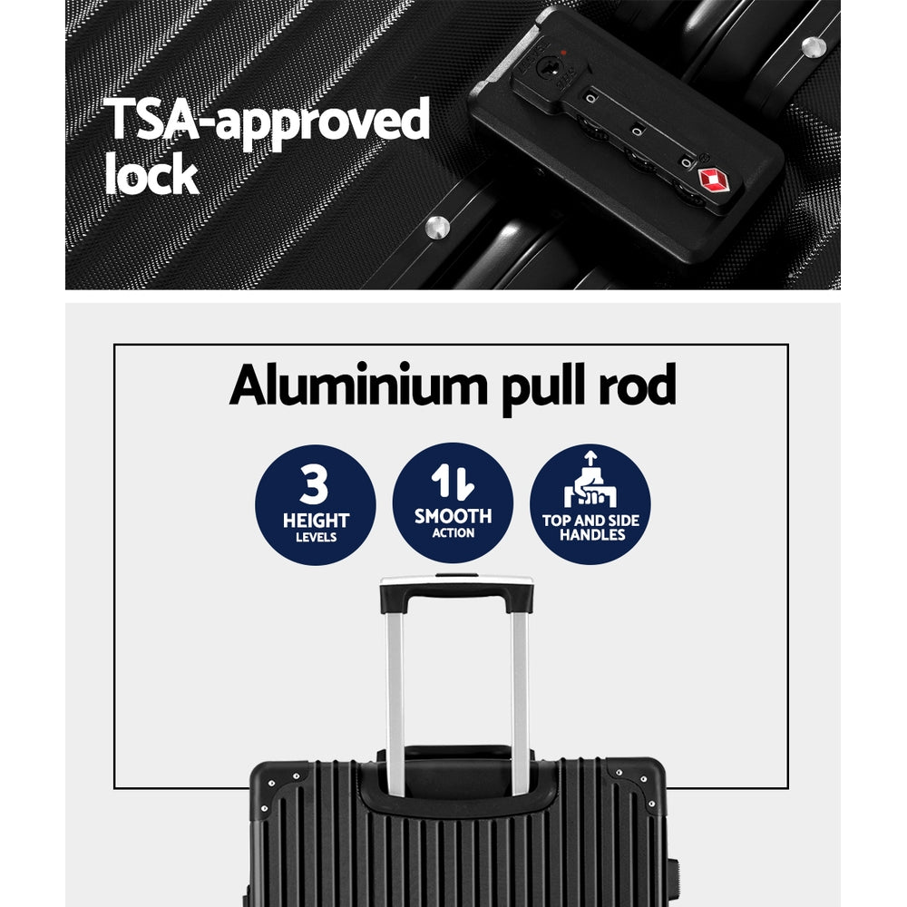 28" Luggage with TSA Lock Stainless Steel Wrapped Corners Hard Shell Travel Suitcase Luggage Case - Black