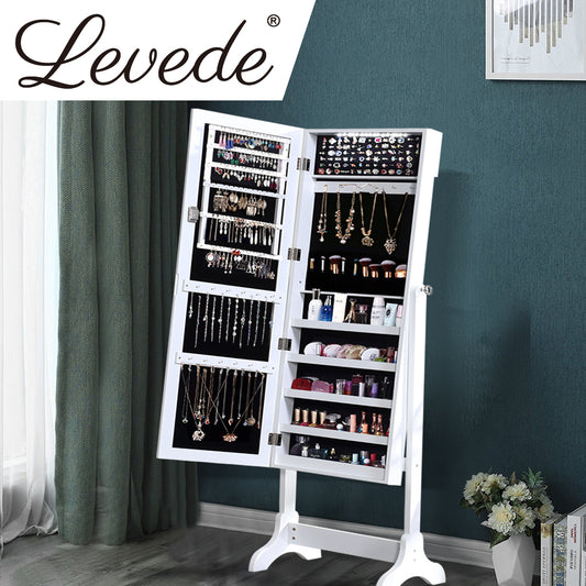 Dual Use Mirrored Jewellery Dressing Cabinet with LED Light White