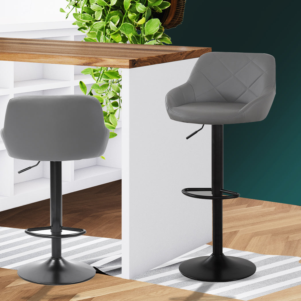Set of 2 Tours Bar Stools Stool Kitchen Chairs Swivel PU Barstools Industrial Vintage - Grey