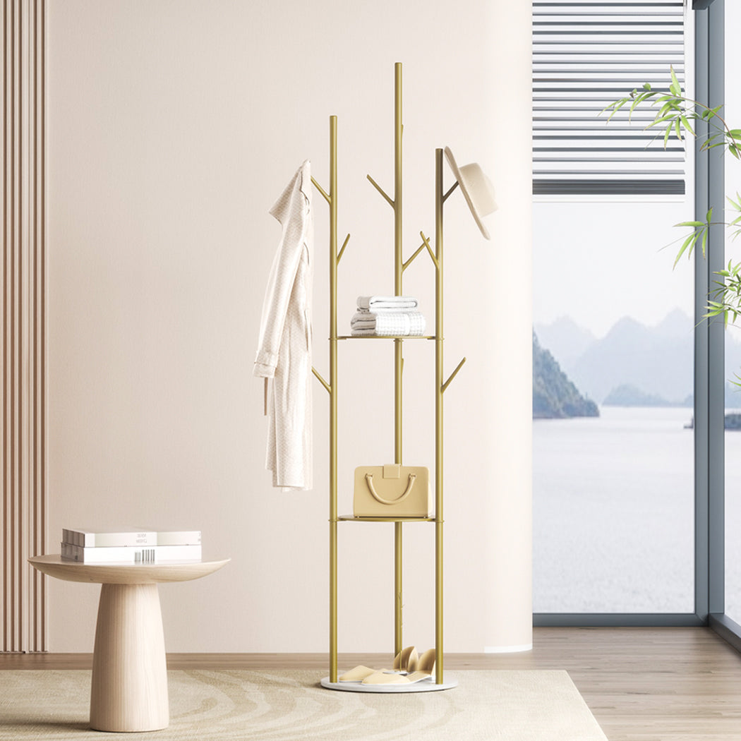 Coat Rack Clothes Stand 8 Hook Organizer - Gold