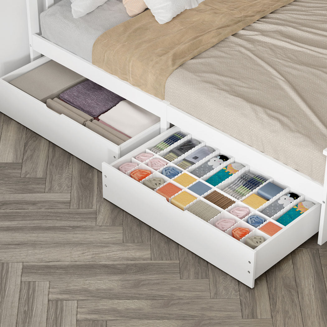 York Set of 2 Bed Frame Storage Drawers Wooden Timber Trundle For Bed Frame Base - White