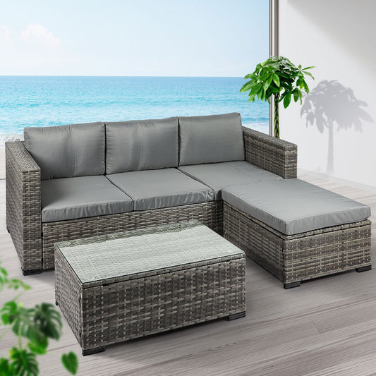 Trish 4-Seater Patio Furniture Garden Chair Table Lounge 5-Piece Outdoor Sofa - Mixed Grey