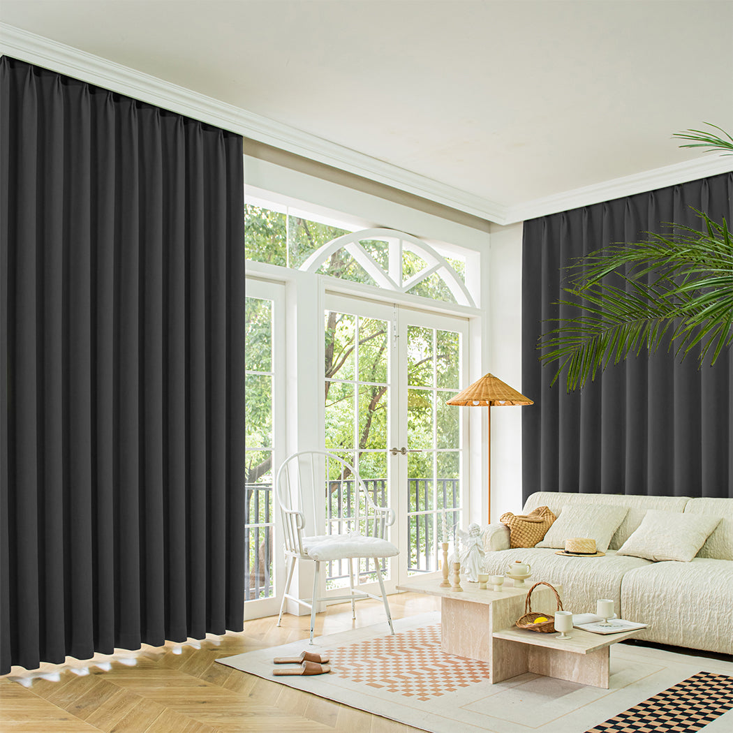 Set of 2 132x250 Blockout Curtains Chenille - Dark Grey