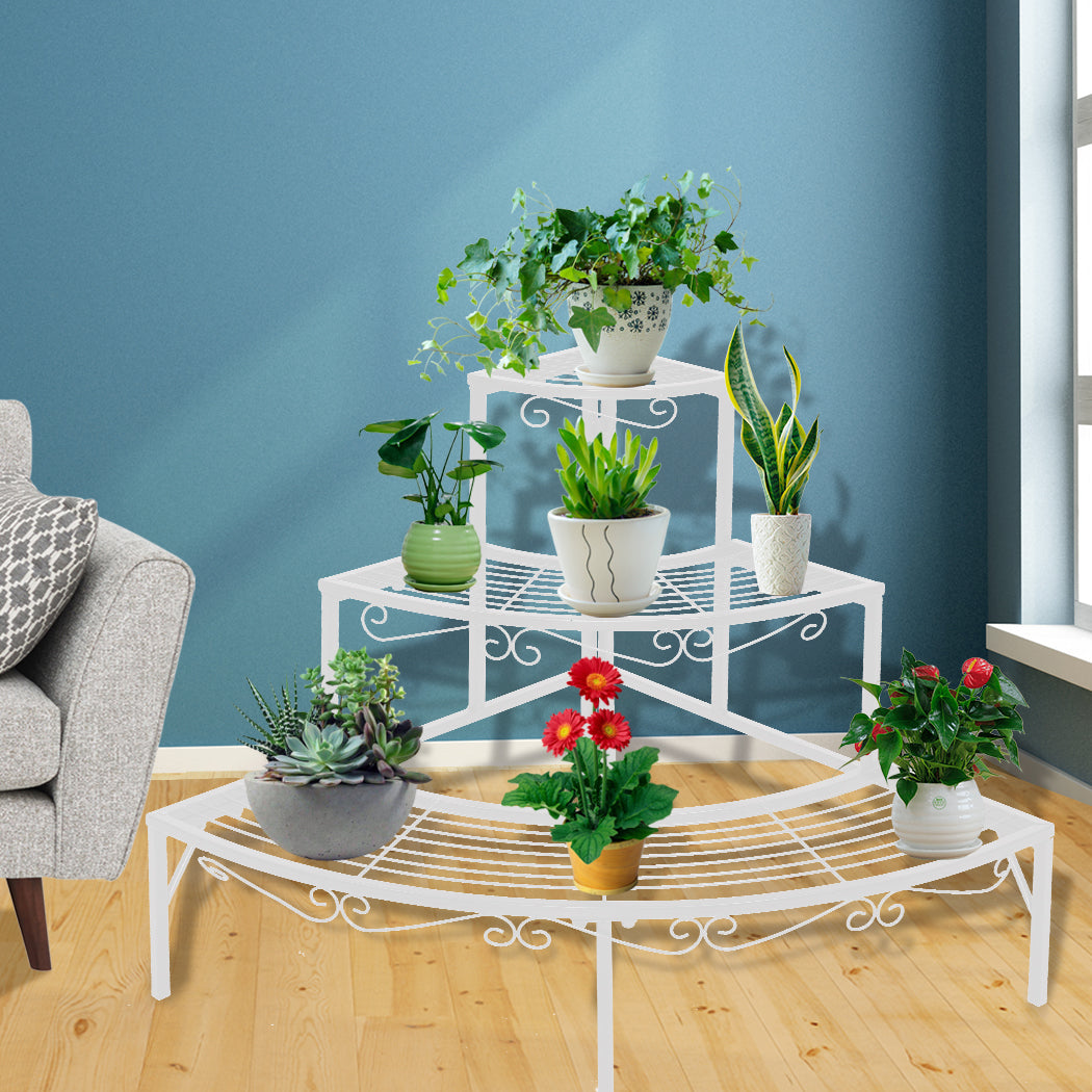 Set of 2 Levede Plant Stand Outdoor Indoor Garden Metal 3 Tier Planter Corner Shelf