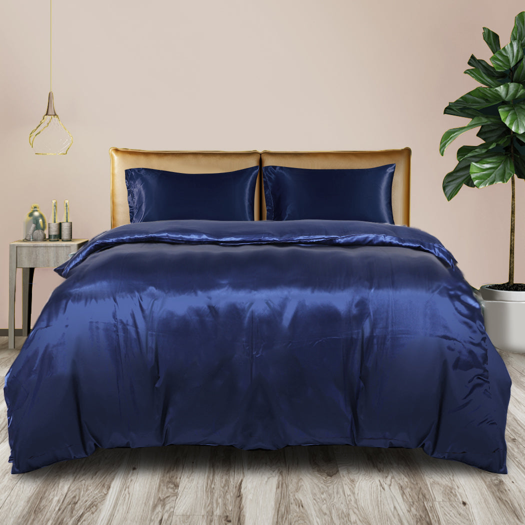 QUEEN 3-Piece Quilt Cover Set Bedspread Pillowcases - Blue