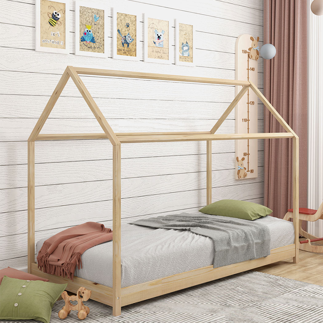 Sasha Bed Frame Wooden Timber House Frame Wood Base Platform Natural - Single