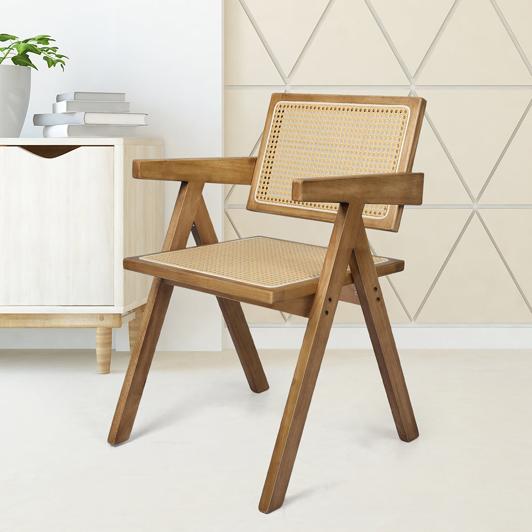Elowen Dining Chair Solid Wood Rattan Armchair Wicker Accent Lounge Chairs - Natural