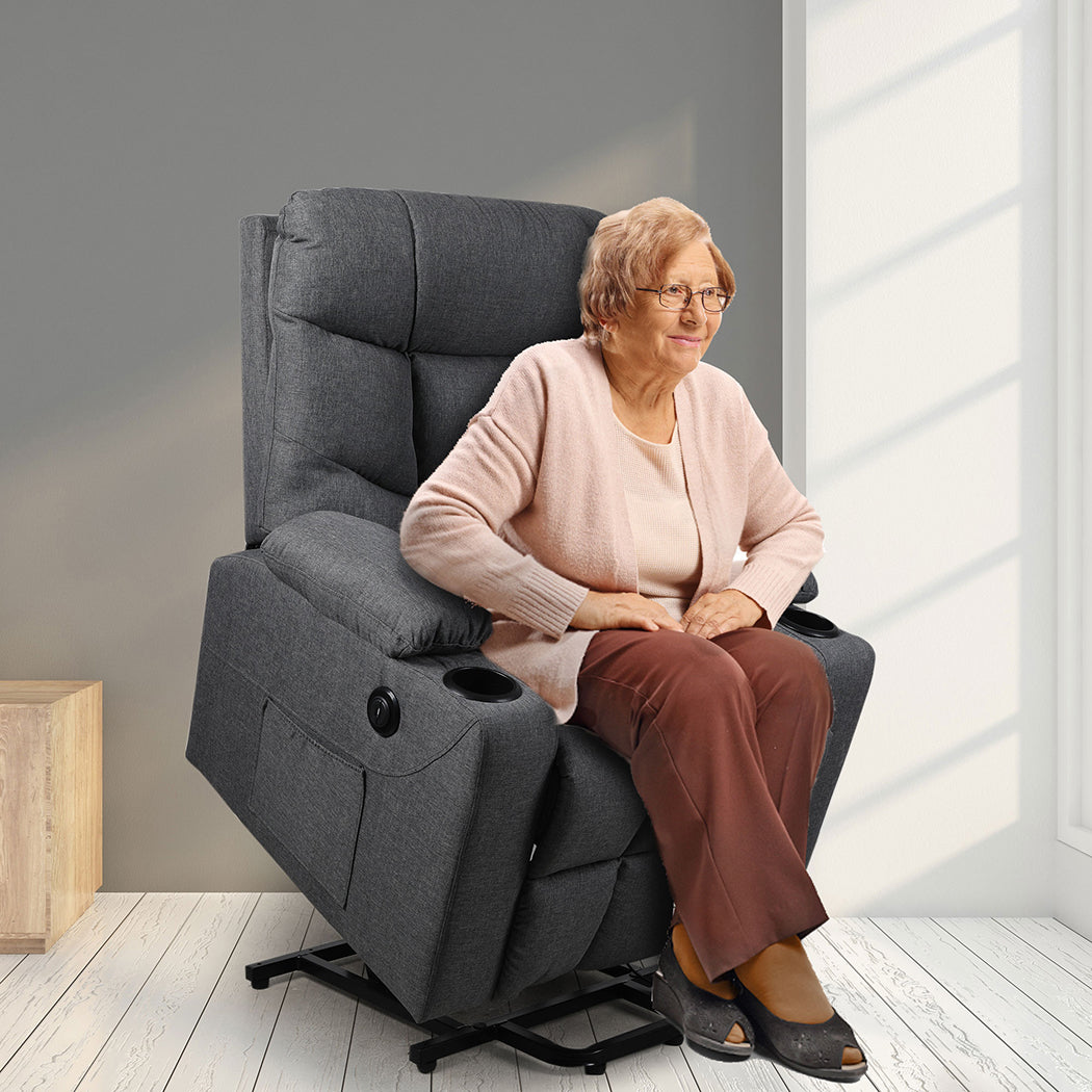 Medea Recliner Chair Electric Lift Chair Armchair Lounge Fabric USB Charge - Grey