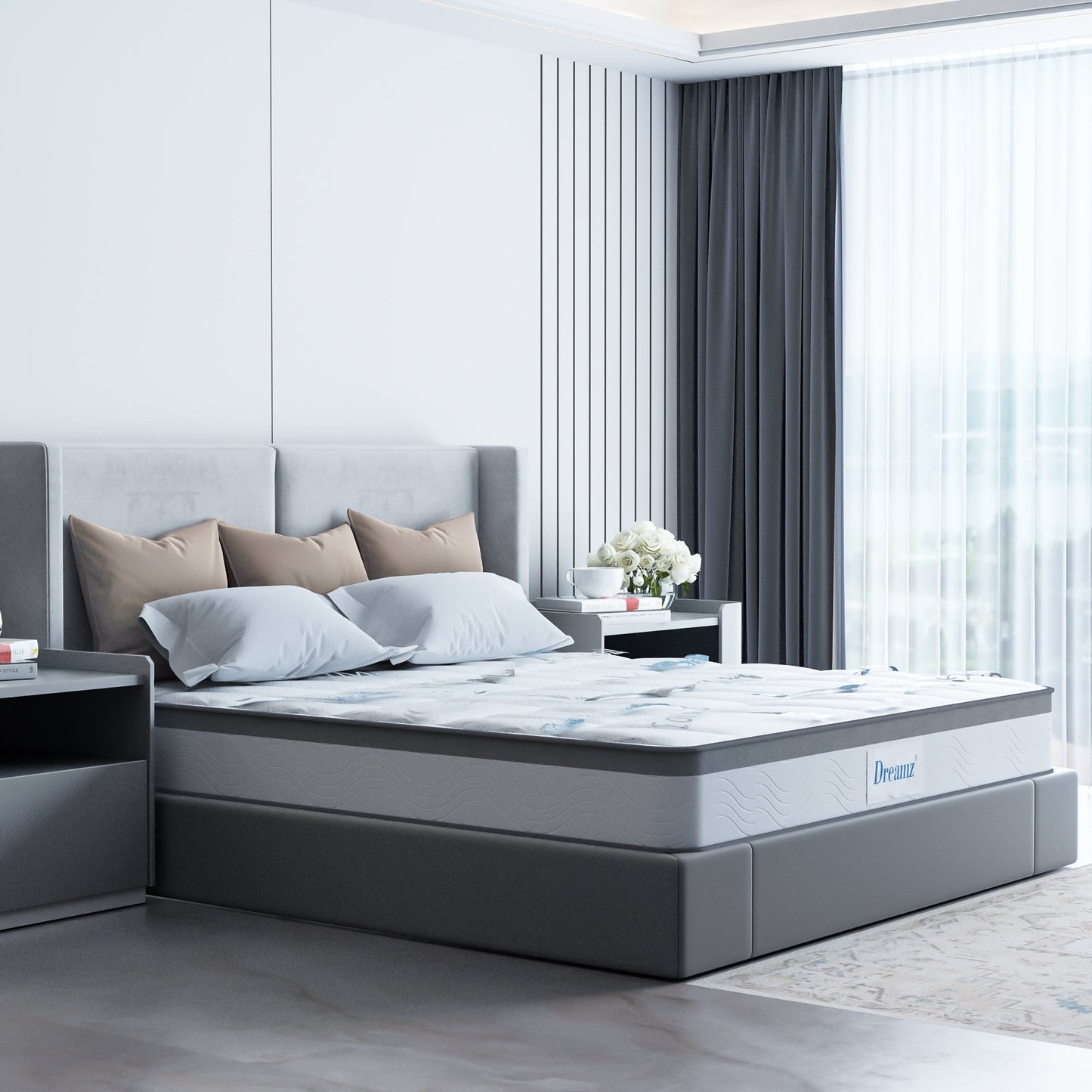 Cosseted Bed & Mattress Package with 25cm Mattress - Black & Wood Queen