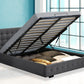 Syke Gas Lift Bed Frame Fabric Base with Storage - Dark Grey Queen