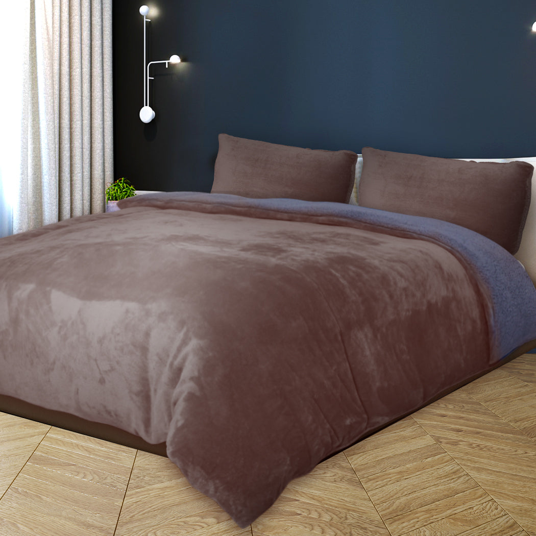 QUEEN Luxury Bedding Two-Sided Quilt Cover with Pillowcase - Taupe