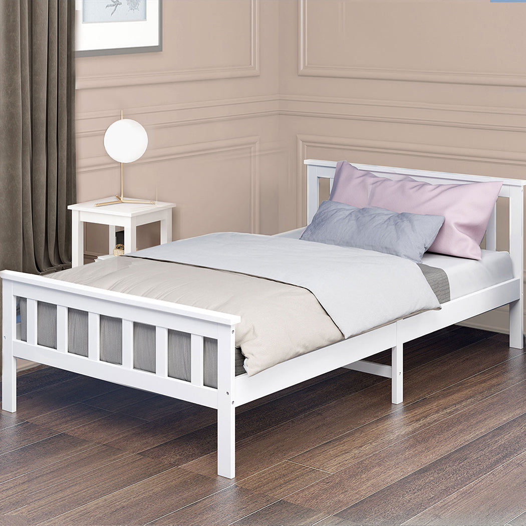 Paula Solid Pinewood Wooden Bed Frame no Drawers - White King Single