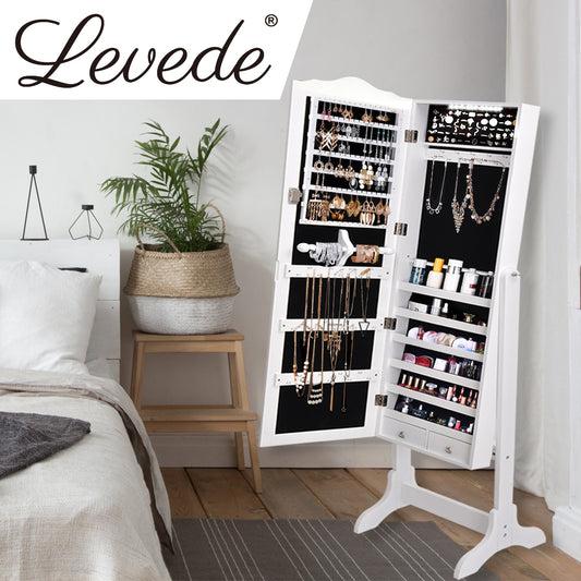 Dual Use Mirrored Jewellery Dressing Cabinet with LED Light in White