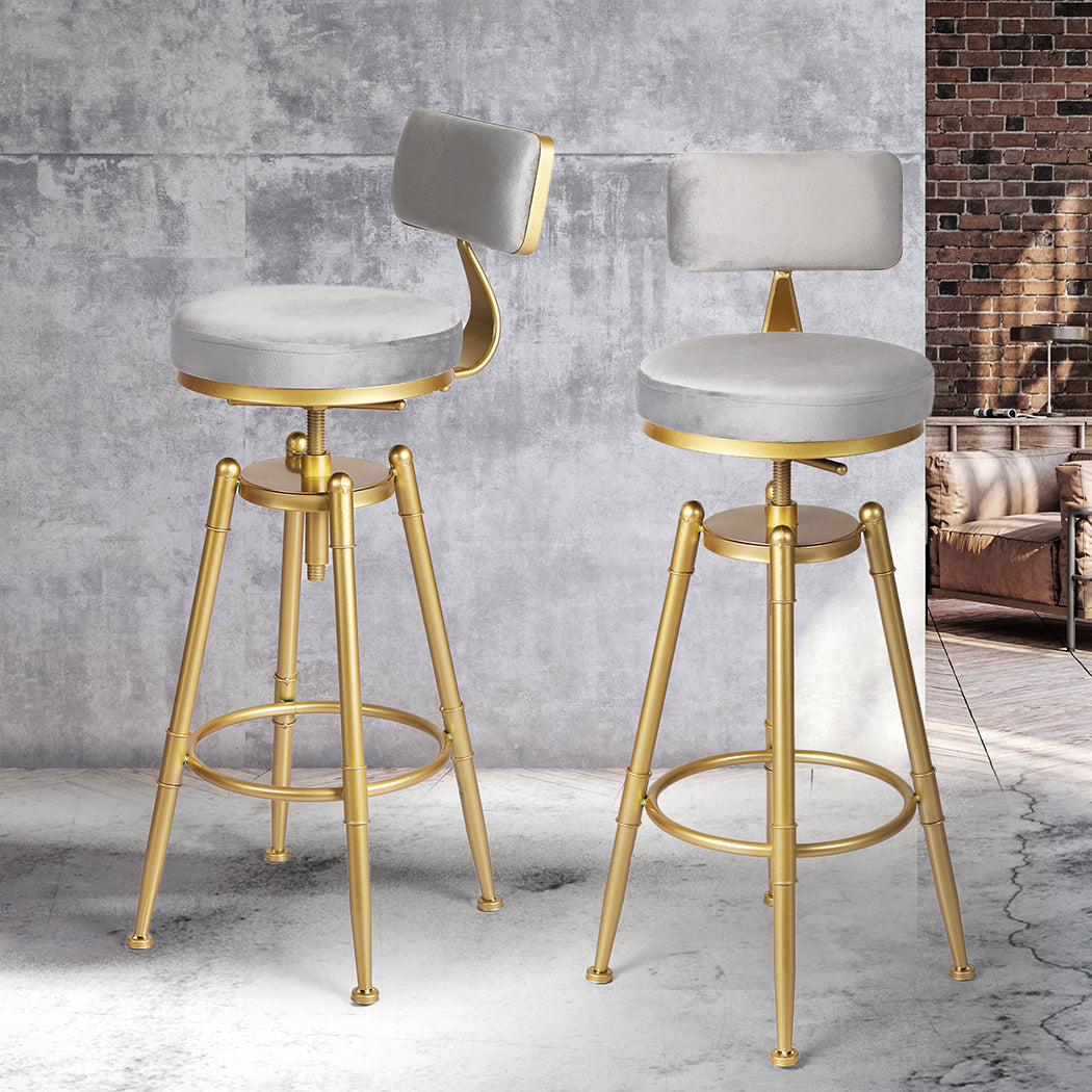 87cm Odesa Bar Stools Kitchen Stool Chair Swivel Barstools Velvet Padded Seat - Grey