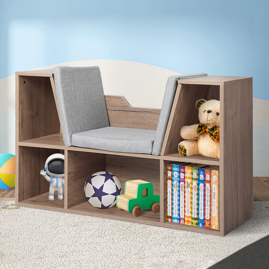 Kids Bookcase Toys Box Shelf - Brown