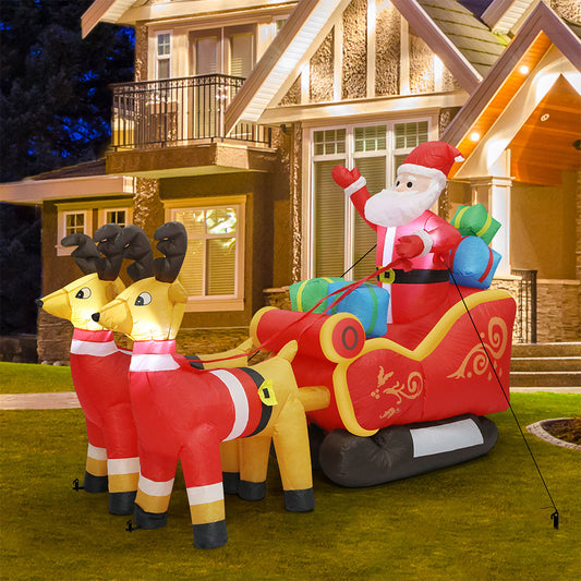 Santa Sleigh Reindeer Christmas Inflatable LED Decor - 2.2M