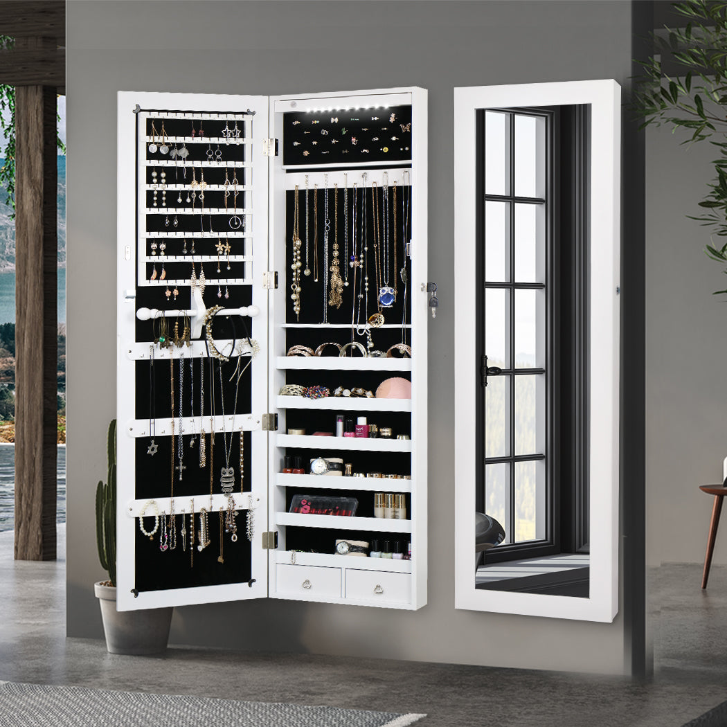 Mirror Jewellery Cabinet Makeup LED Light Storage Cosmetic Organiser Box