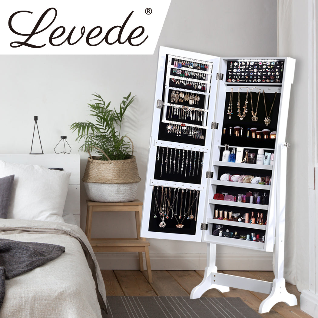 Dual Use Mirrored Jewellery Dressing Cabinet with LED Light White