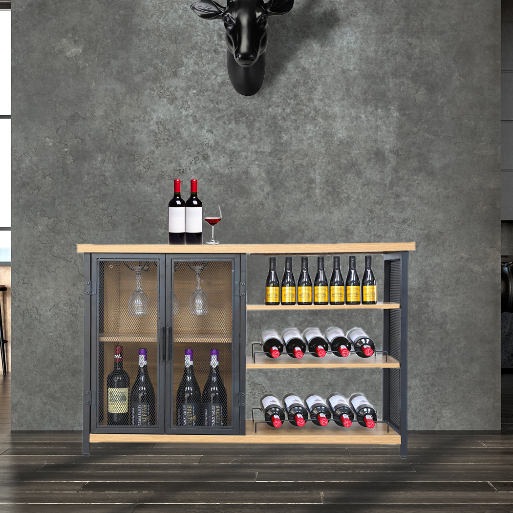 Bar Cabinet Buffet Sideboard - Oak & Black