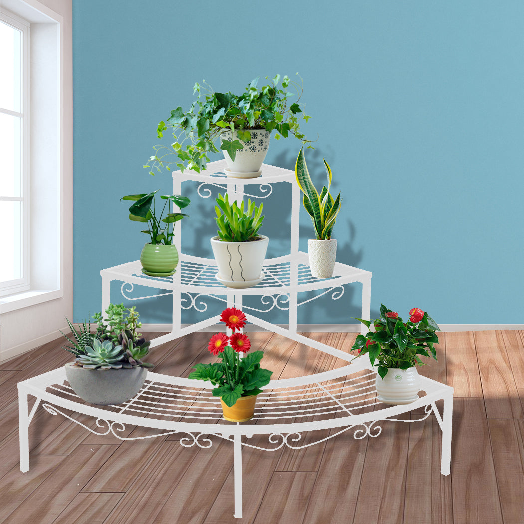Set of 2 Levede Plant Stand Outdoor Indoor Garden Metal 3 Tier Planter Corner Shelf