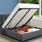 Tanna Bed Frame Gas Lift Base Storage Wooden Platform Linen Cotton - Charcoal Queen