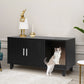Enclosed Hooded Cat Litter Box Furniture Scratch Board Side Table- Black