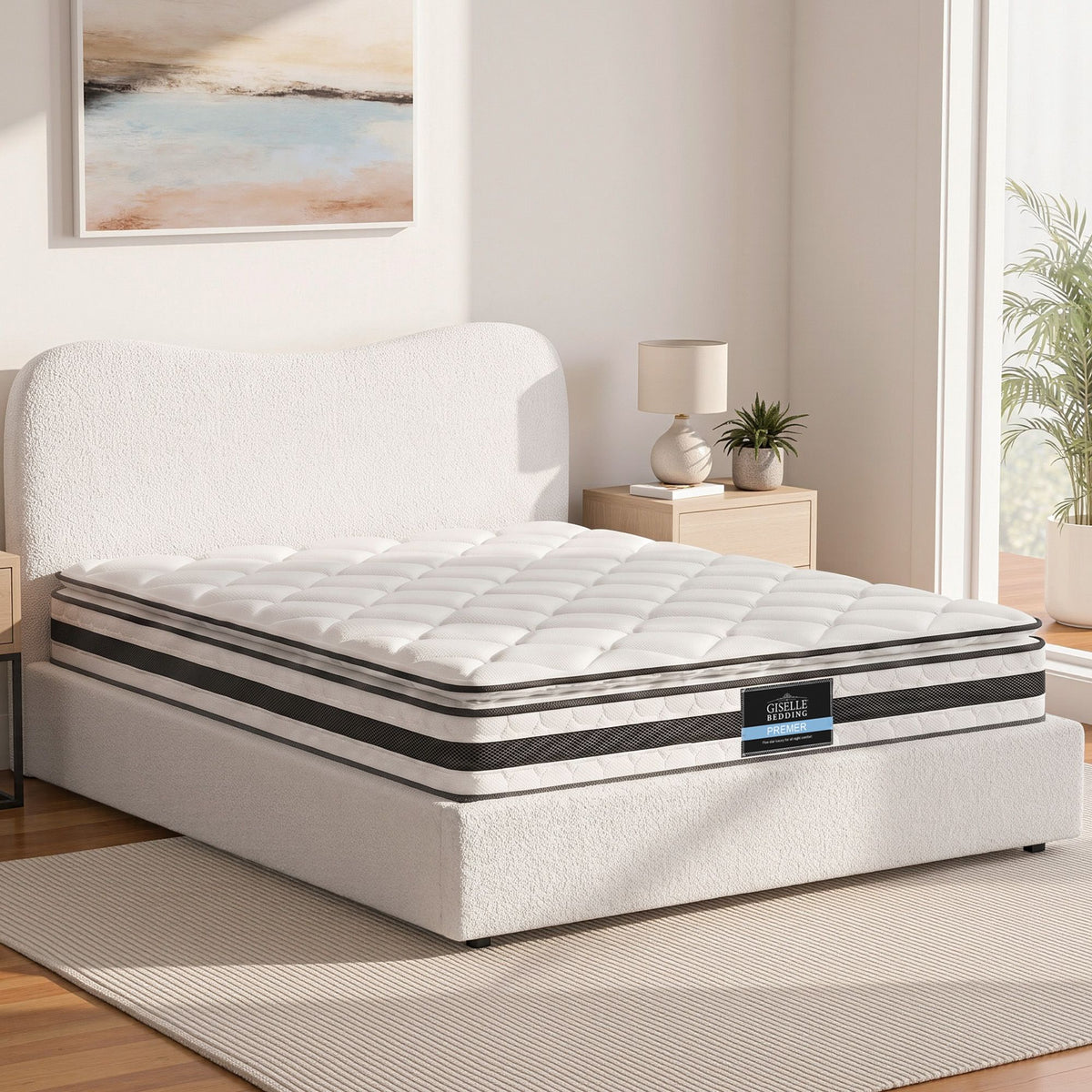 Quartz Bed & Mattress Package with 21cm Mattress Boucle Bed Frame - Beige Double