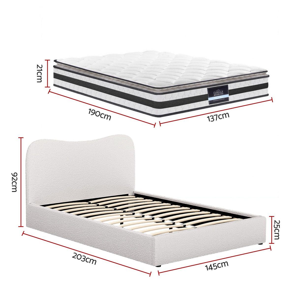 Quartz Bed & Mattress Package with 21cm Mattress Boucle Bed Frame - Beige Double