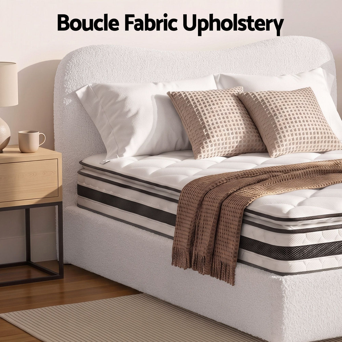 Quartz Bed & Mattress Package with 21cm Mattress Boucle Bed Frame - Beige Double
