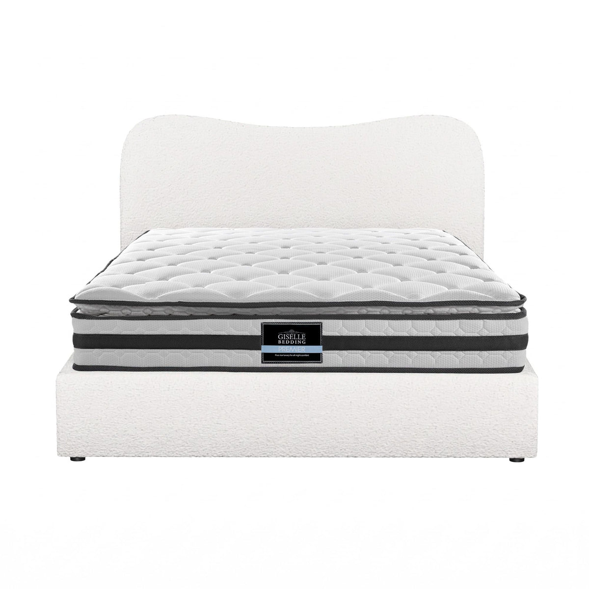 Quartz Bed & Mattress Package with 21cm Mattress Boucle Bed Frame - Beige Double