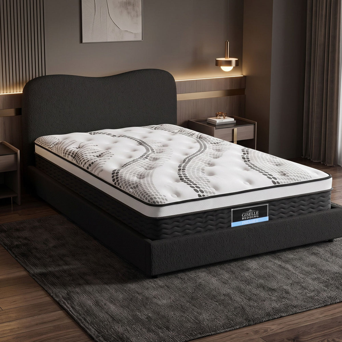 Quartz Bed & Mattress Package with 32cm Mattress Boucle Bed Frame - Black King Single