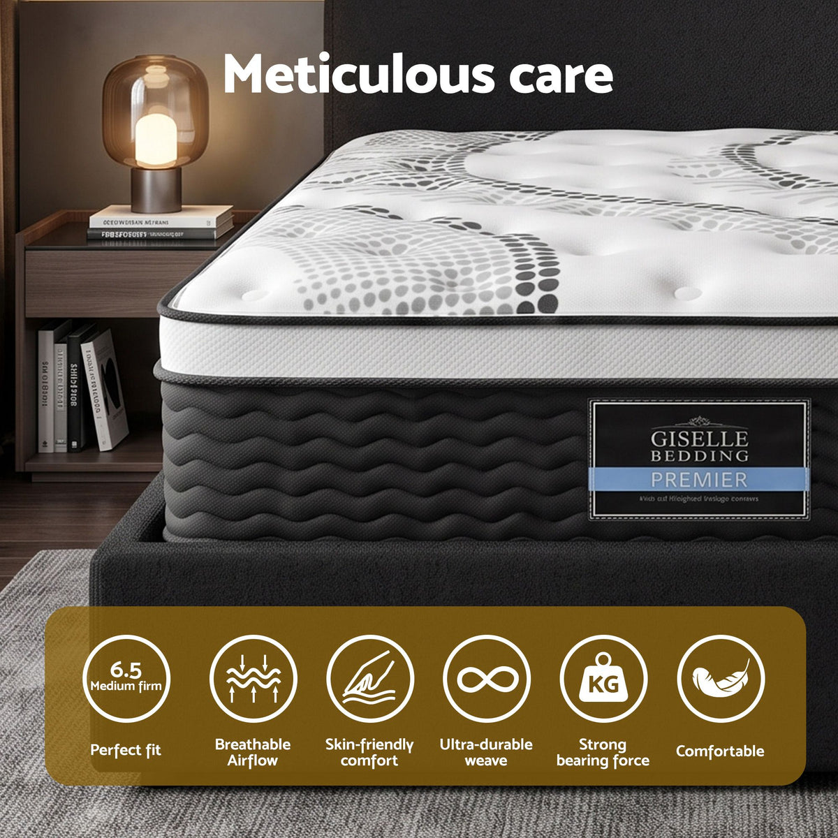 Quartz Bed & Mattress Package with 32cm Mattress Boucle Bed Frame - Black King Single