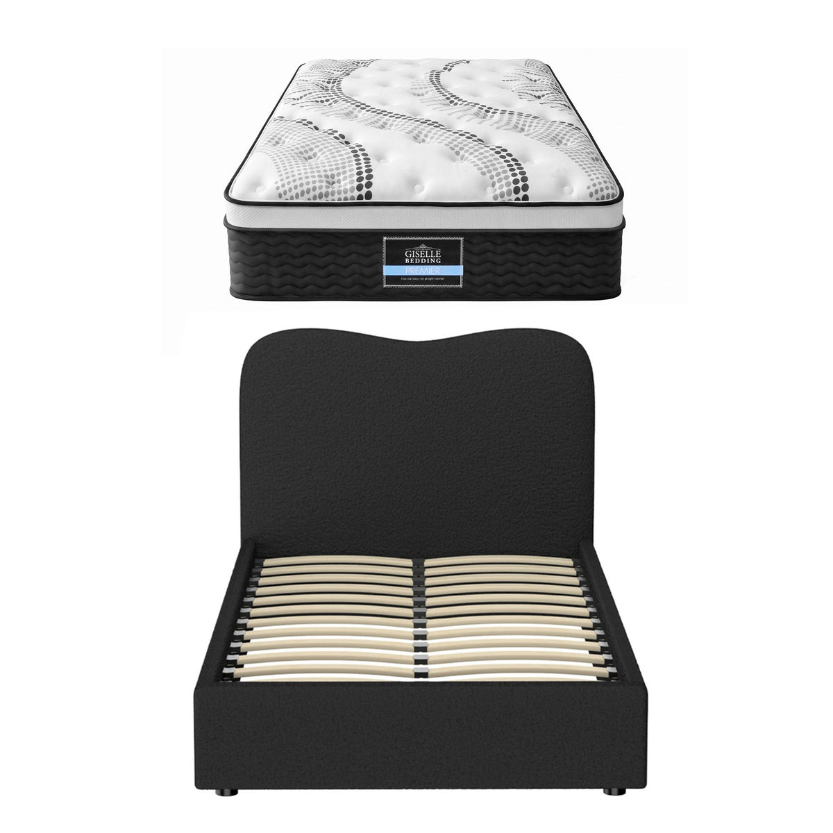 Quartz Bed & Mattress Package with 32cm Mattress Boucle Bed Frame - Black King Single