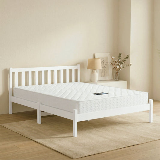 Jade Bed & Mattress Package with 13cm Mattress Wooden Timber Base - White Double