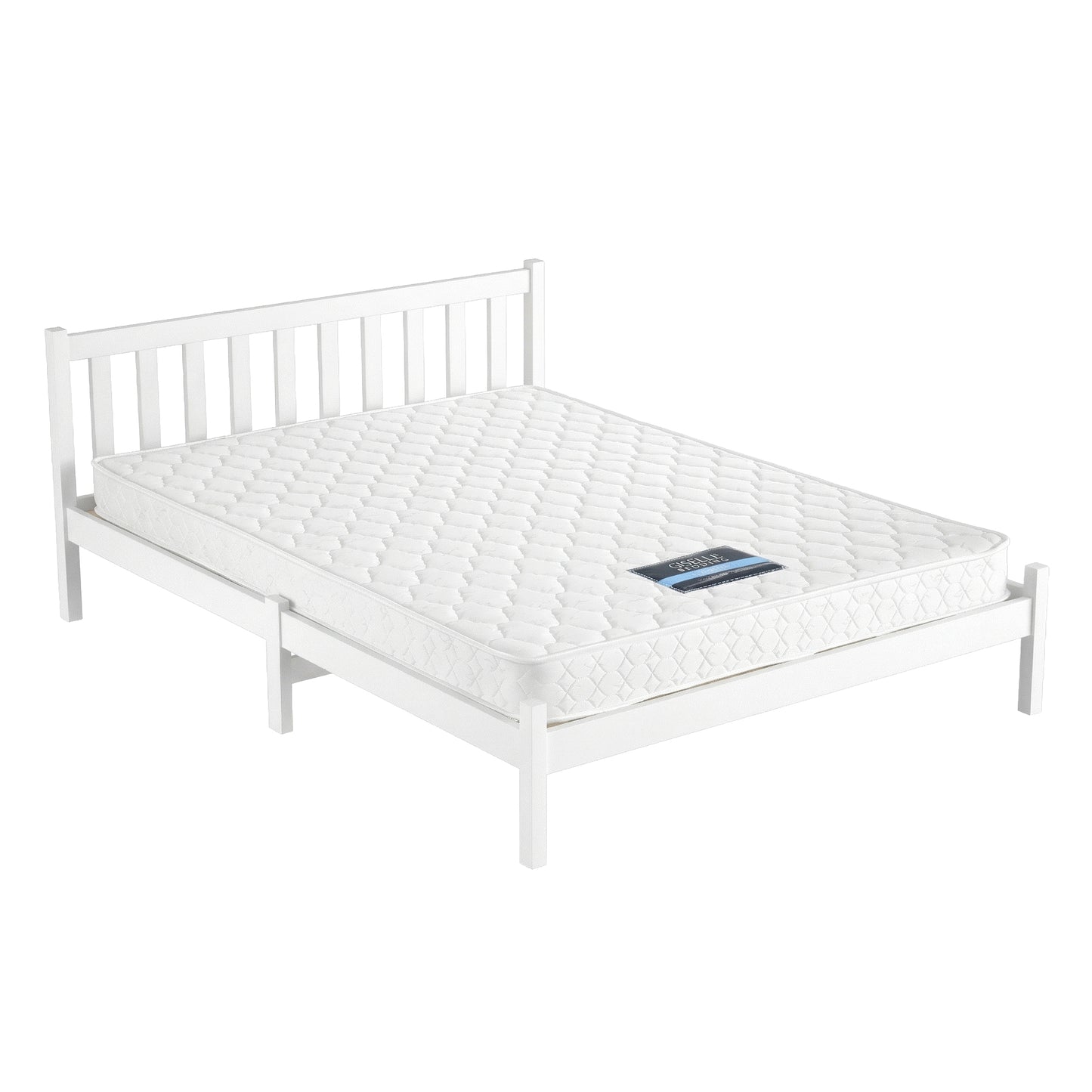 Jade Bed & Mattress Package with 13cm Mattress Wooden Timber Base - White Double