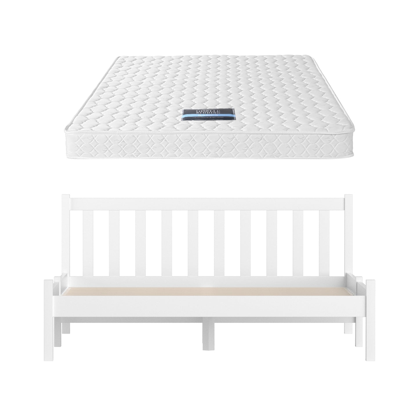 Jade Bed & Mattress Package with 13cm Mattress Wooden Timber Base - White Double