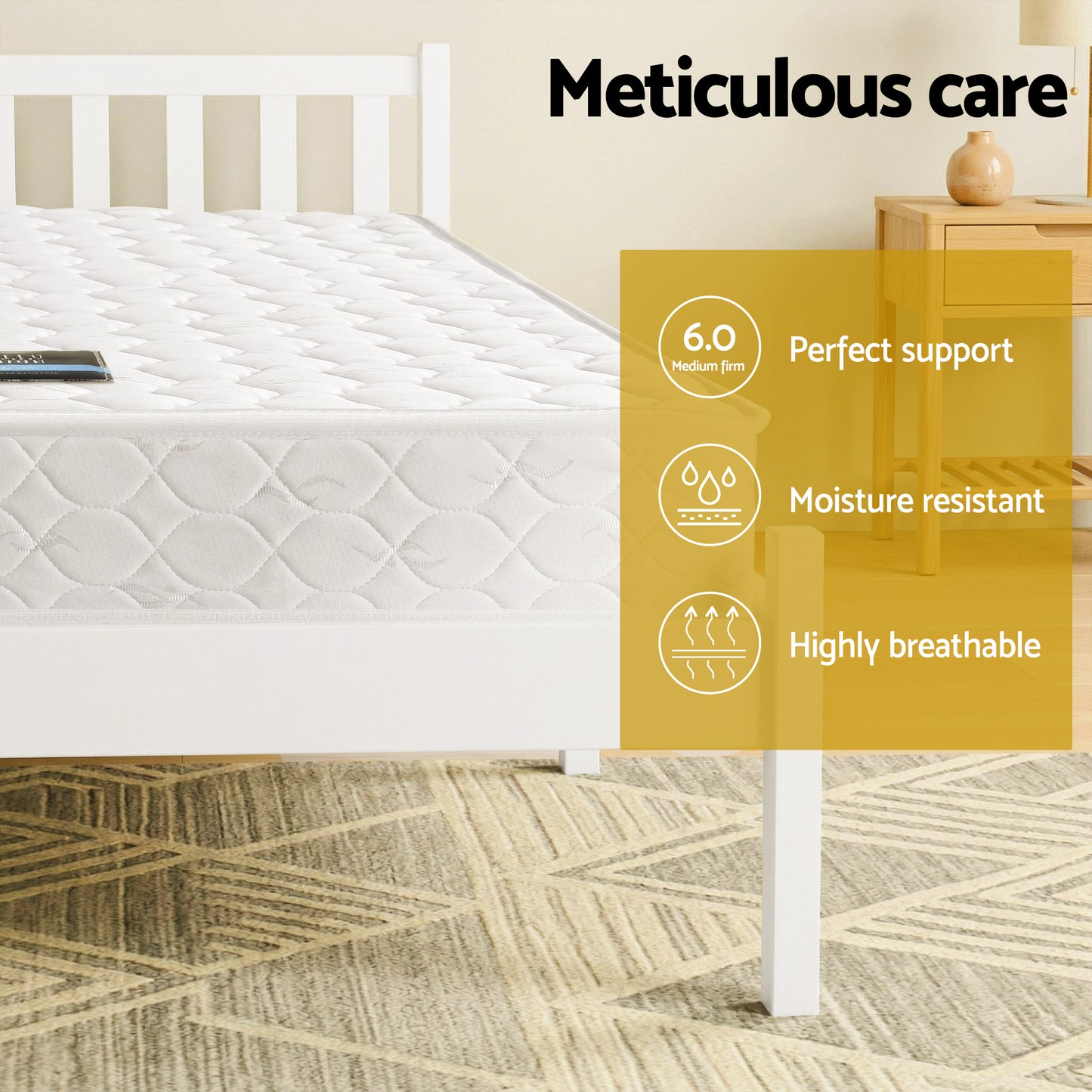 Jade Bed & Mattress Package with 13cm Mattress Wooden Timber Base - White Double