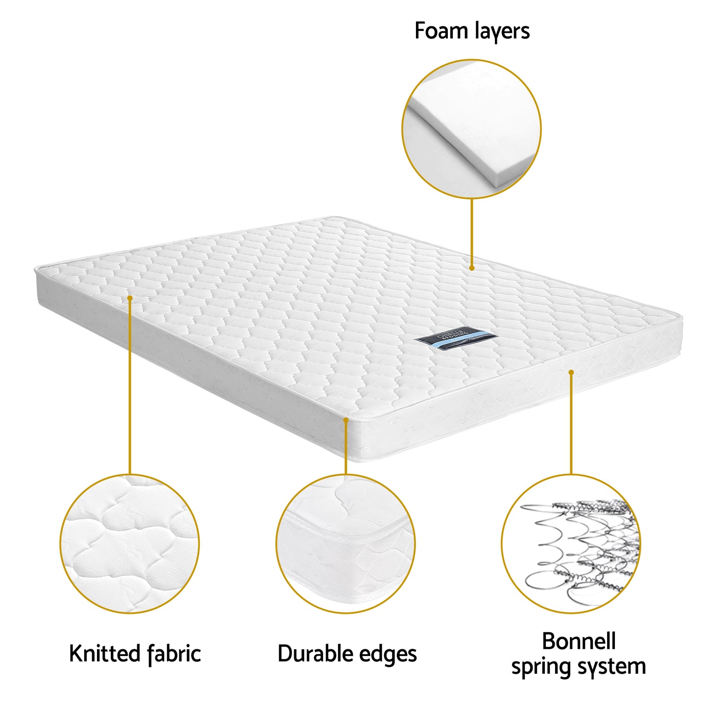Jade Bed & Mattress Package with 13cm Mattress Wooden Timber Base - White Double