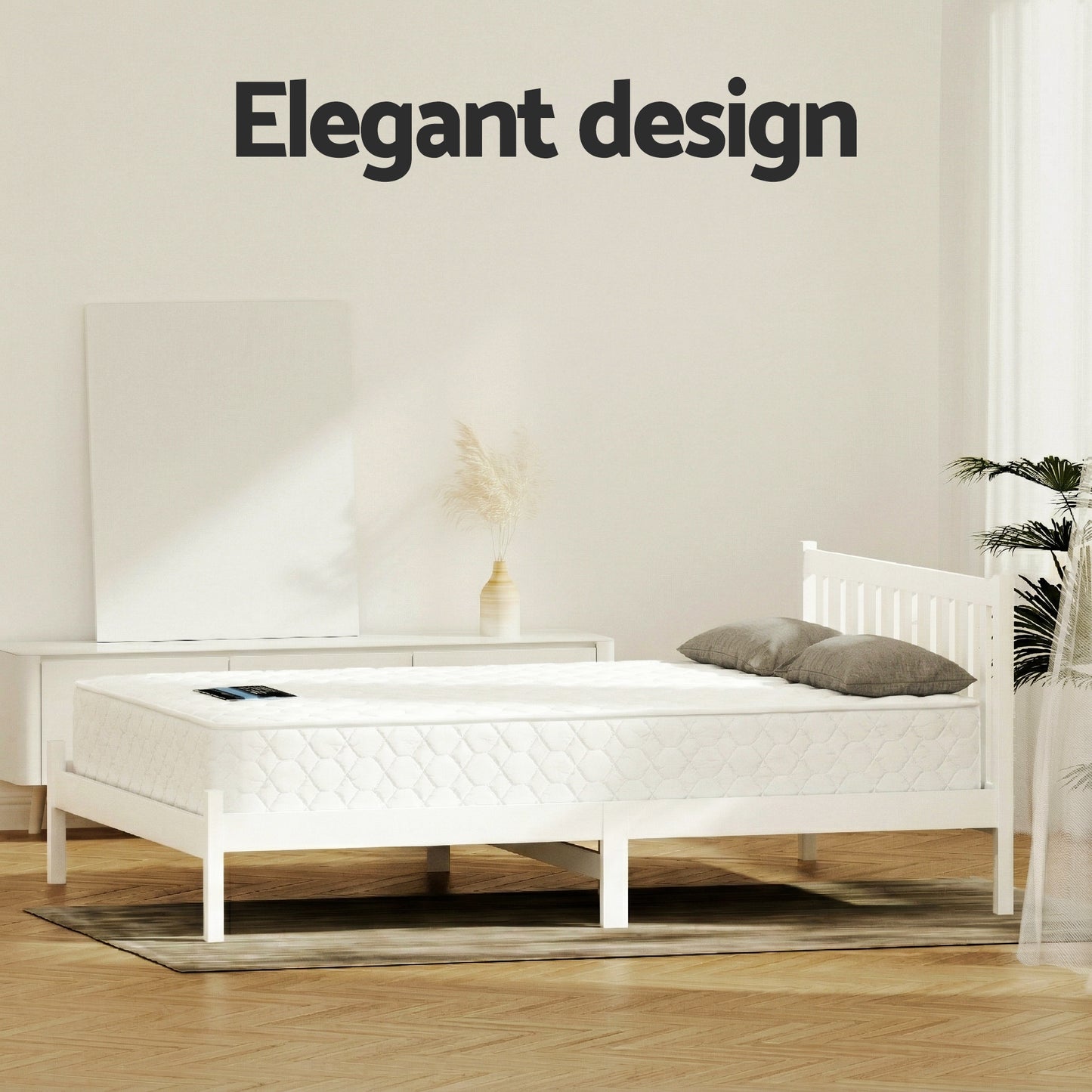 Jade Bed & Mattress Package with 13cm Mattress Wooden Timber Base - White Double