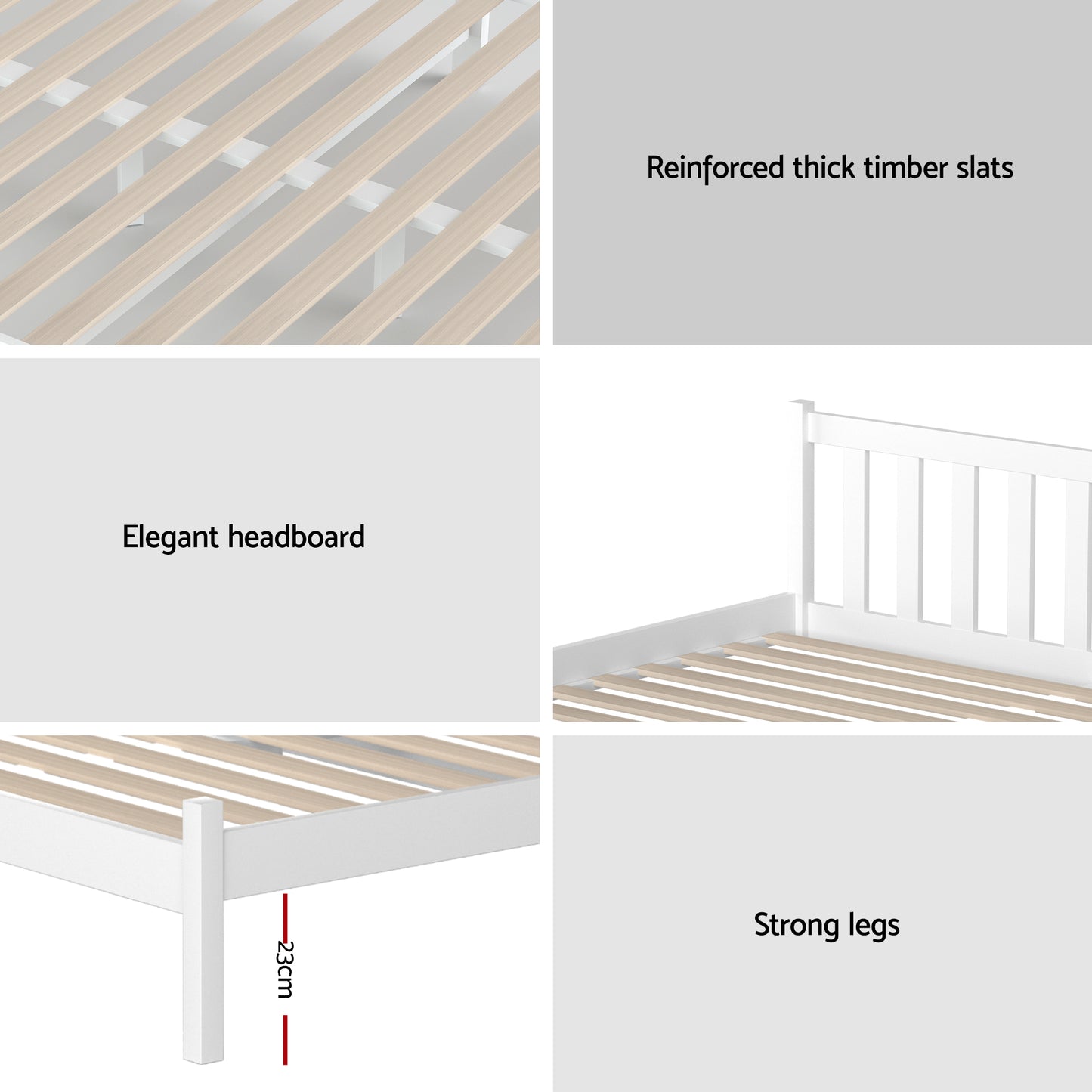 Jade Bed & Mattress Package with 13cm Mattress Wooden Timber Base - White Double