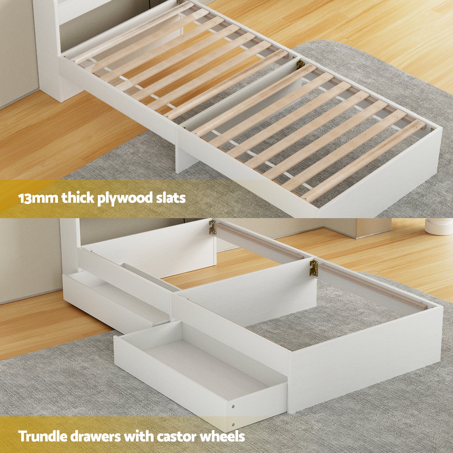 Lazulite Bed & Mattress Package with 31cm Mattress Wooden Storage 5-zone Pocket Spring - White Single