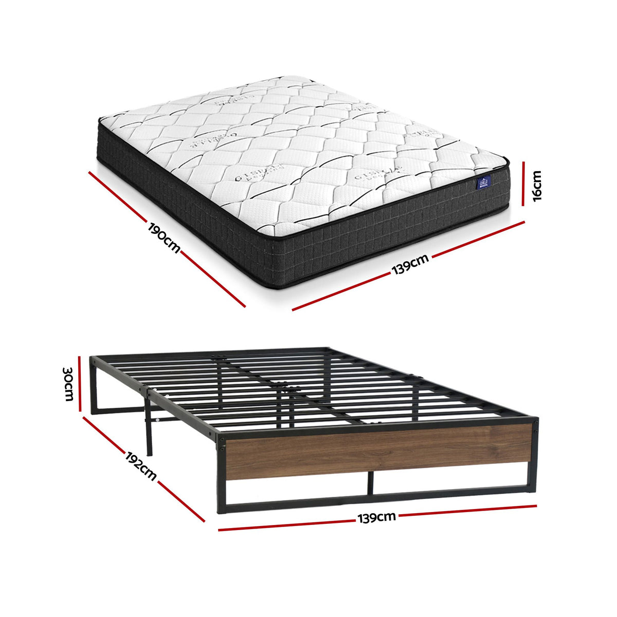 Bronzite Bed & Mattress Package with 16cm Mattress - Black Double