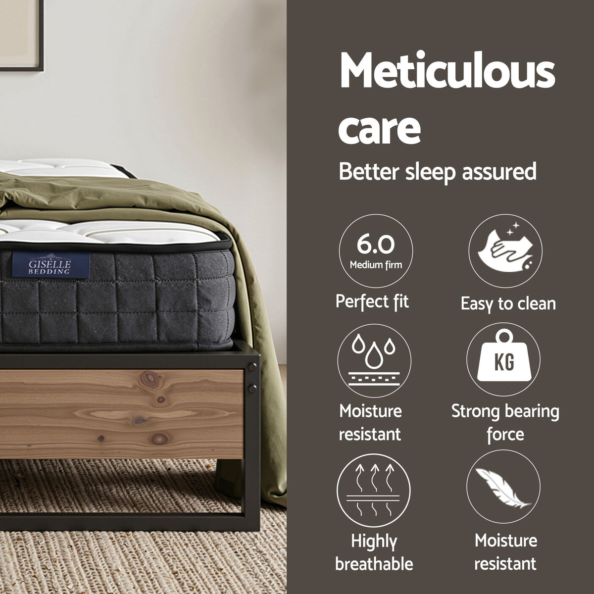 Bronzite Bed & Mattress Package with 16cm Mattress - Black Double