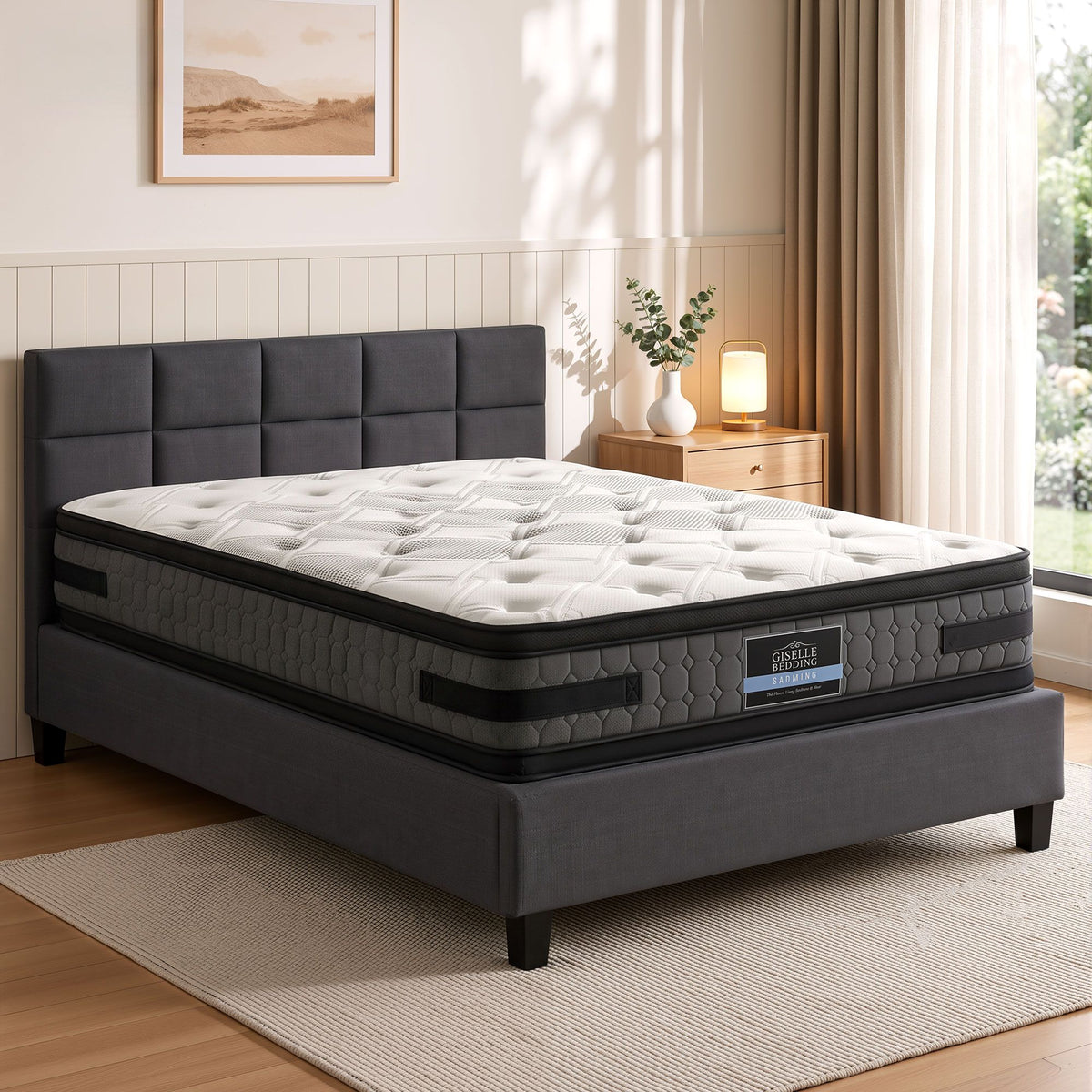Jadeite Bed & Mattress Package with 36cm Mattress - Charcoal Queen