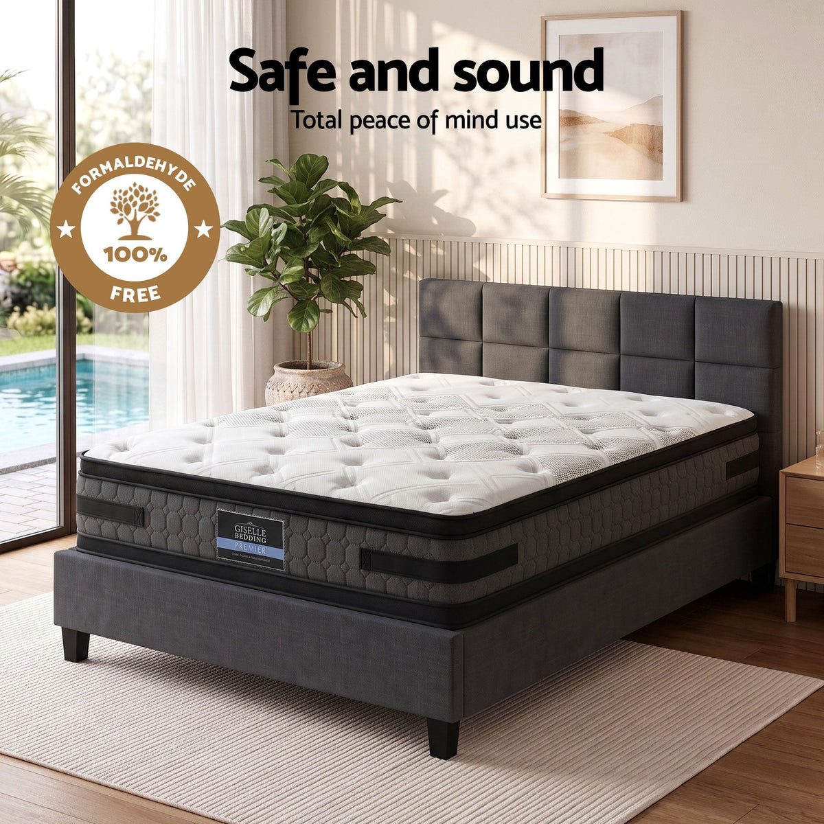 Jadeite Bed & Mattress Package with 36cm Mattress - Charcoal Queen