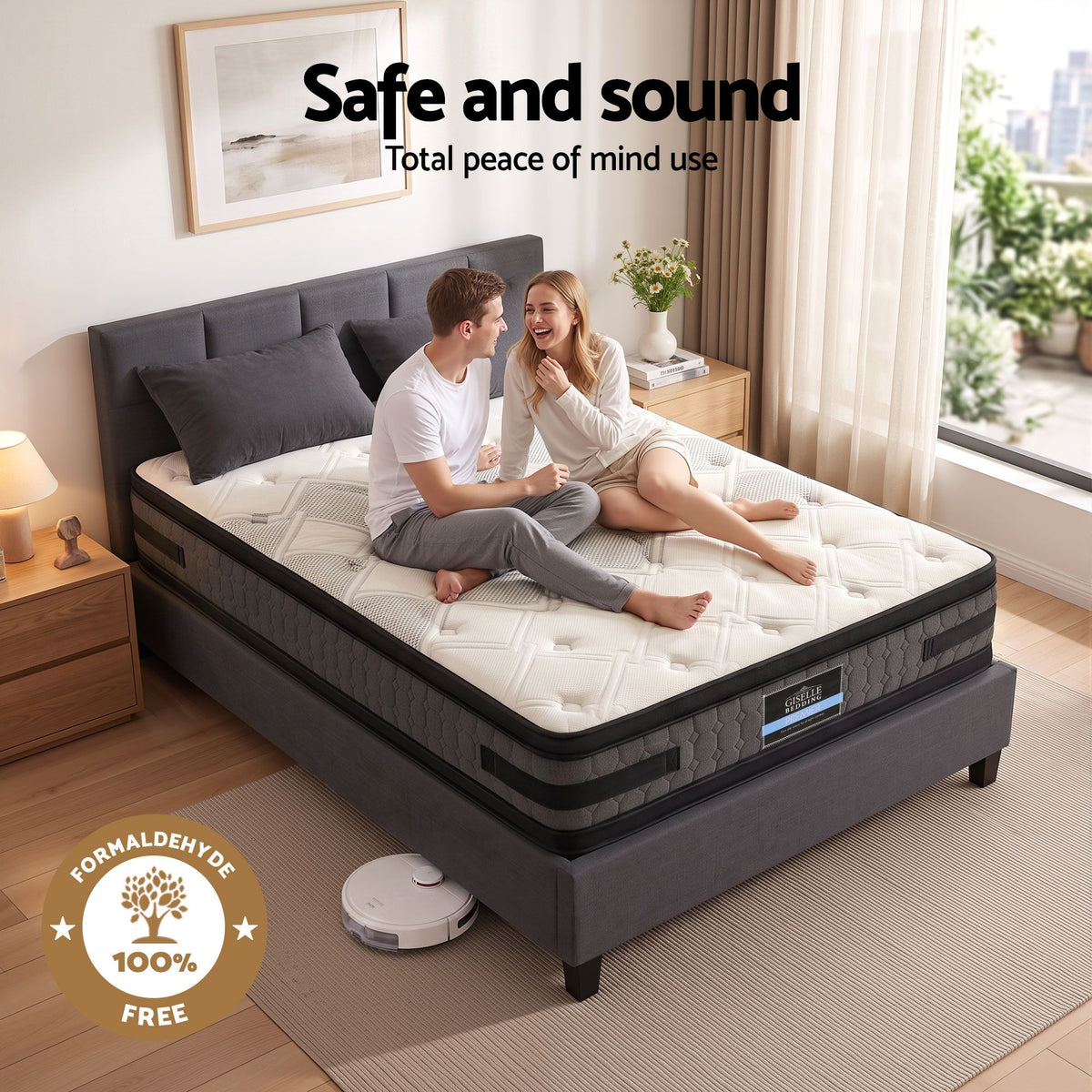 Jadeite Bed & Mattress Package with 36cm Mattress - Charcoal Queen