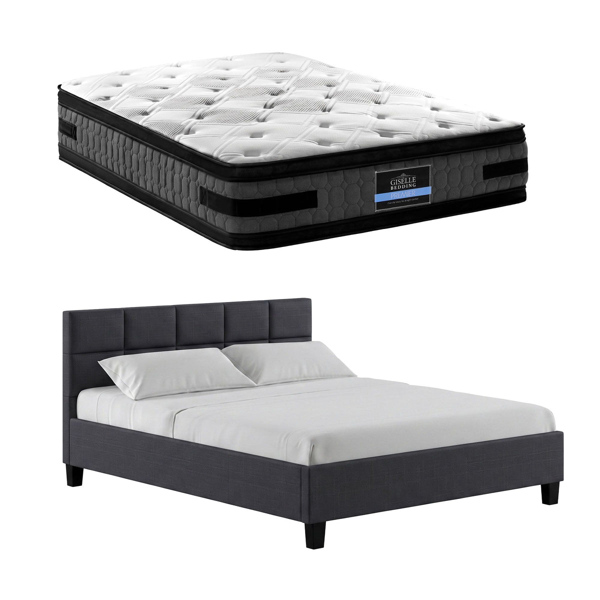 Jadeite Bed & Mattress Package with 36cm Mattress - Charcoal Queen