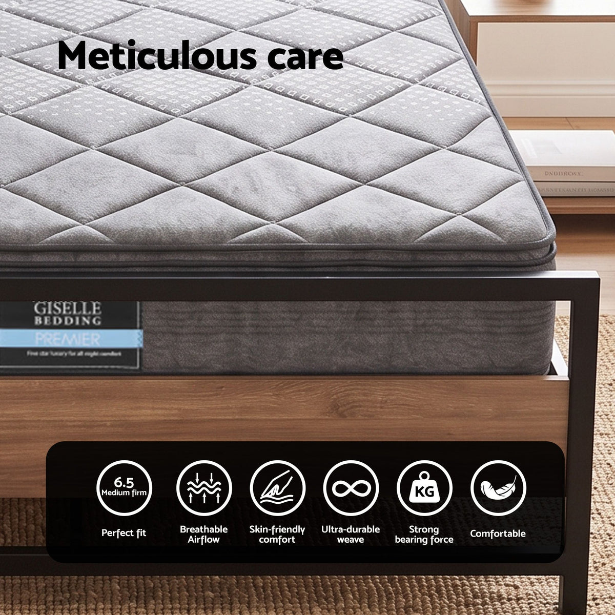 Spinel Bed & Mattress Package with 18cm Mattress Metal Bed Frame 2 drawers - Black Queen